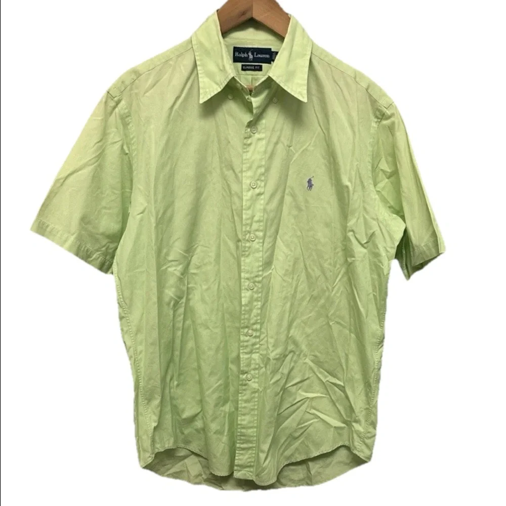 Ralph Lauren Men's Lime‎ Green Button Up Shirt Sz Medium Classic Fit Y2K Vintage